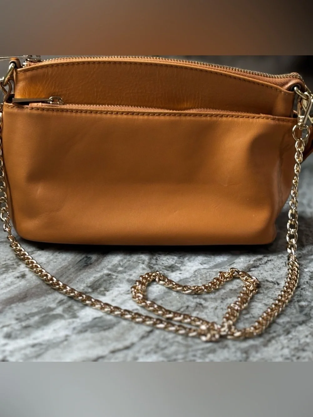 Divina Firenze Genuine Italian Leather Cognac Clutch Handle
& Crossbody Handbag - Picture 1 of 5